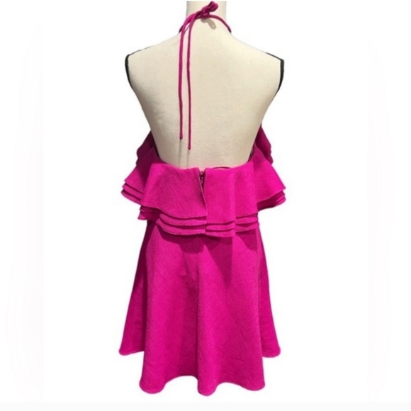 Badgley Mischka Magenta Ruffle Halter Dress - Picture 2 of 3